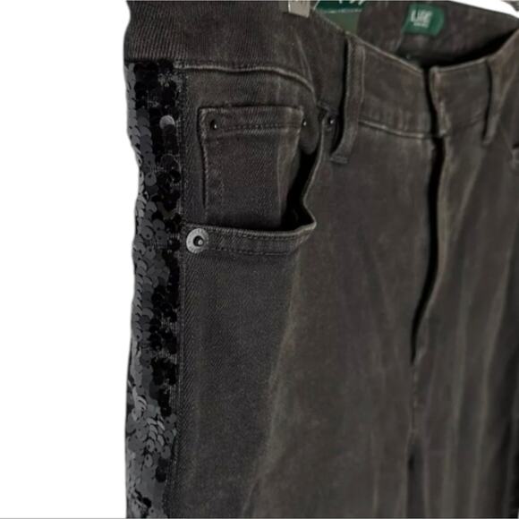 RALPH LAUREN Black Sequin Side Panel Stretch Straight Jeans Size 8 - Picture 5 of 10